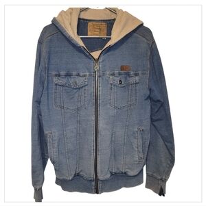 Volcom Denim Sherpa Jacket Small Hooded Zip Up Blue Workwear Skate Y2K Grunge